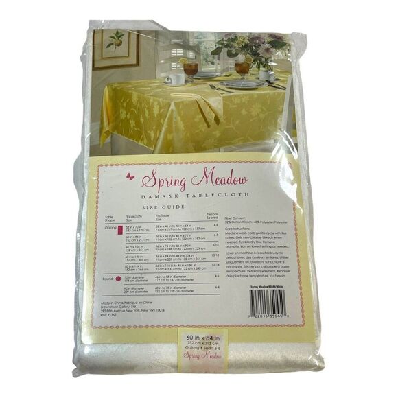 Spring Meadow Butterfly Damask Tablecloth 60x84 Oblong Rectangle Ivory Jacquard - Picture 4 of 4